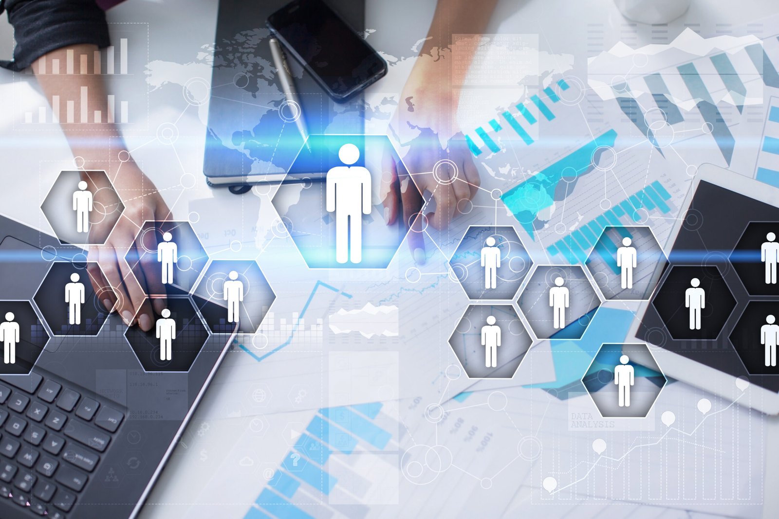 Human resource management, HR, recruitment, leadership and teambuilding. Business and technology concept.
